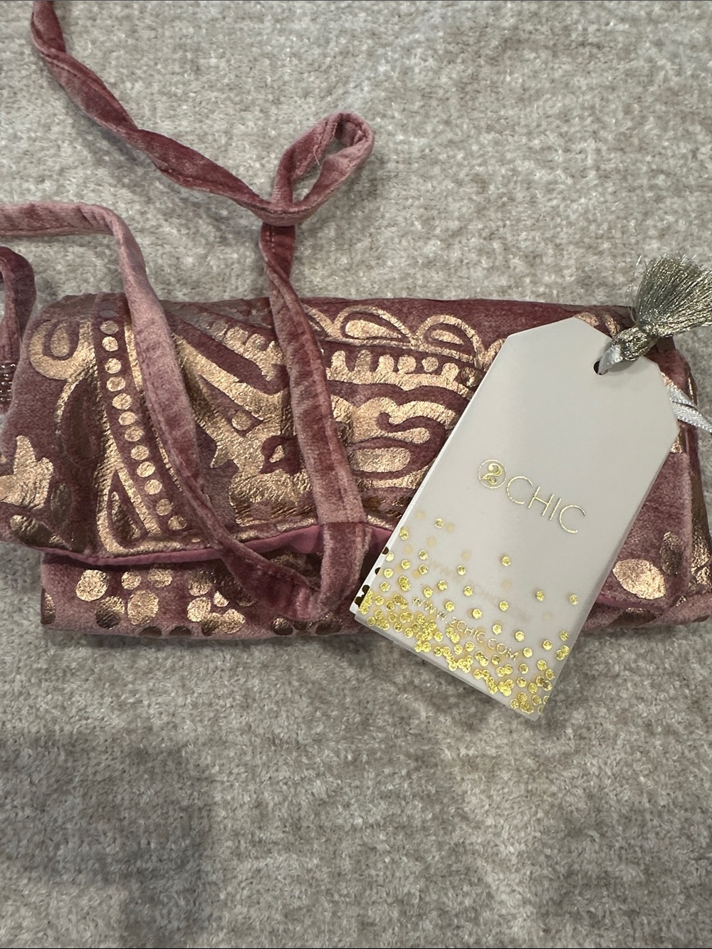 2 Chic Pink Velvet Robe with Gold Foil Accents
